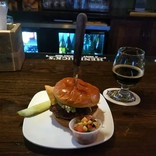 The El Jefe Burger with a nice dark brew.