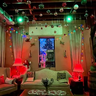 a living room decorated for christmas