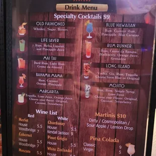 Drinks menu