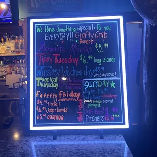 Drink specials by the bar area