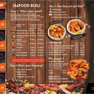the menu for the seafood boil