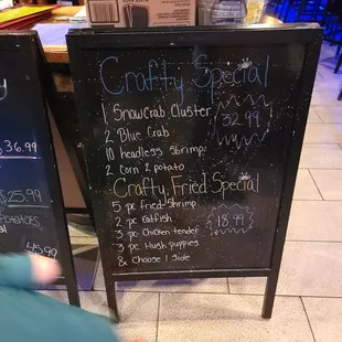 a chalkboard with a list of items on it