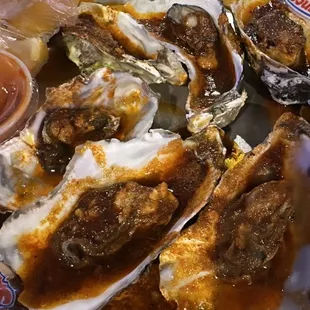 Steam Oyster with Boom sauce Fire. The fire was not that spicy