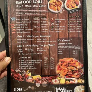 Seafood boil menu