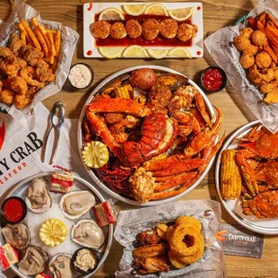 a variety of seafood dishes