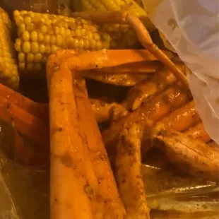Crab legs extra corn potatoes