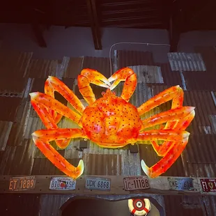 a large orange crab on display