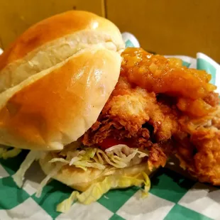 Chai fried chicken sandwich with pineapple chutney