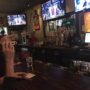 Sports bar Irish pub with neighborhood vibe, lots of TVs all around