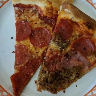 two slices of pepperoni pizza