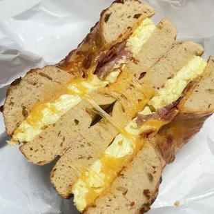 Bacon egg and cheese on jalapeno cheese bagel
