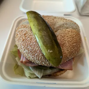 Ham & Swiss sesame bagel sandwich