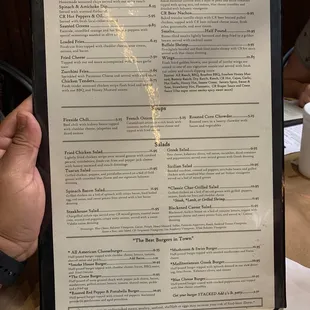 Front of menu