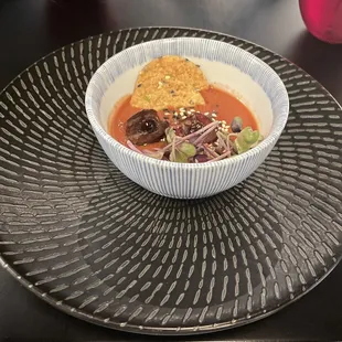 Cherry Gazpacho Mushroom Tempura