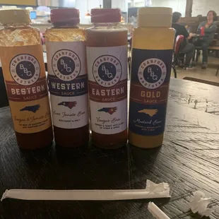 Great sauce selection on the table.