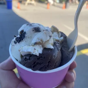 a hand holding a cup of ice cream