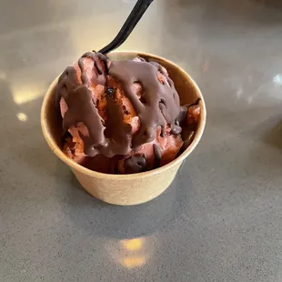 Strawberry Balsamic Sorbet with non dairy chocolate sauce