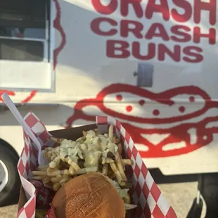Meatless (veggie) burger and loaded fries