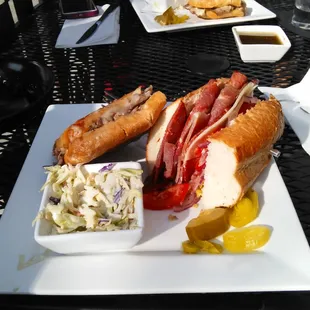 The soprano on the right and the roast beef panini on the left with blue cheese coleslaw