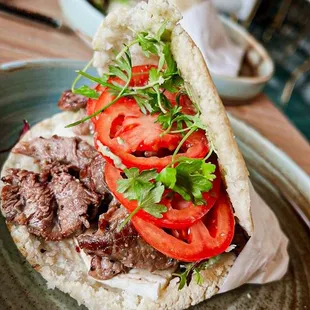 a beef sandwich on a plate