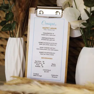 a menu for a happy hour