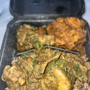 Jerk chicken with rice/peas and sweet yams.