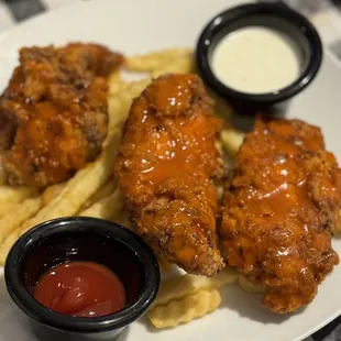 Fresh Hand Breaded Chicken Tenders with Buffalo sauce
