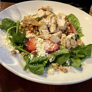 Strawberry spinach salad with chicken.