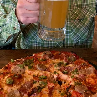 Demon pizza with a hazy IPA