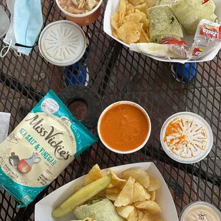 I got the cashew chicken salad in a spinach wrap with a side of tomato basil soup (bottom). On top is a custom sandwich and bean soup