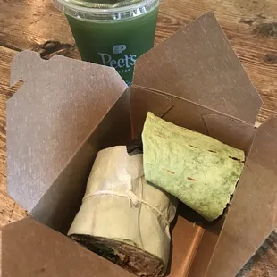 Kale, apple and celery juice with a delicious turkey wrap