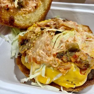 inside a kimchi burger