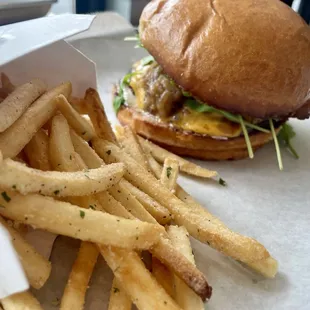 Crave burger with American cheese + ranch fries
