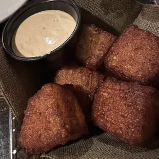 Interesting take on cheese curds. Don't sleep on the sauce.