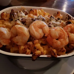 Mac &amp; Cheese with Shrimp and Garlic Mushrooms. Was $23. I took over half of it home for another meal or two.