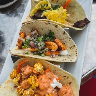 Buttermilk Fried Alligator, Marinated Chicken, &amp; Flank Steak Banh Mi taco