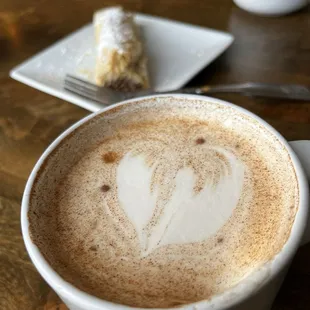 Chai latte and an apple streudel