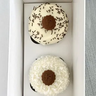 Vanilla on Chocolate Cupcake (top) and Chocolate Coconut (bottom)