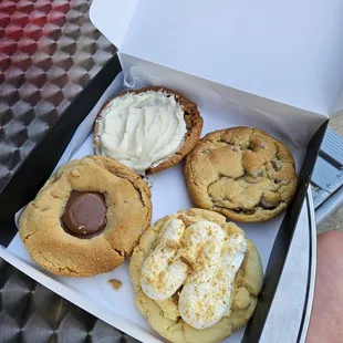 Cinnamon Roll, Chocolate Chip, Banana Cream Pie, Peanut Butter Cup.