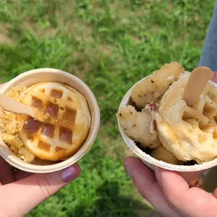 The Flying Waffle:  Peach Bread Pudding with Bourbon Caramel &amp; Signature Chicken &amp; Waffles