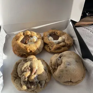 2 smores and 2 milk chocolate chip cookies