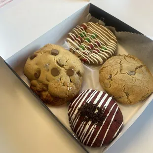 Crookie, holiday m&amp;m, chocolate chip, red velvet