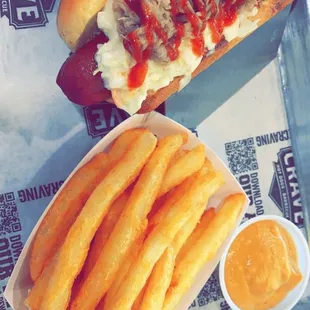 Memphis hot dog with French fries