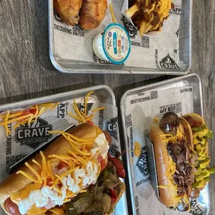 Nacho dog and Memphis dog and Chicago dog 6 Chicken Wings