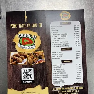 Menu for Crave It On Main