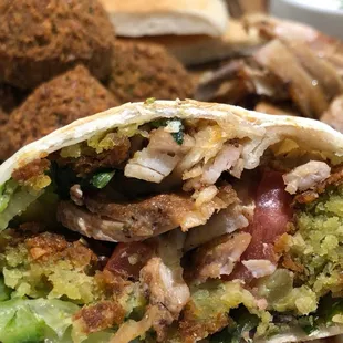 Shawafel. A combination of chicken or steak shawarma and falafel.