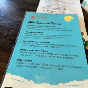 Bar menu