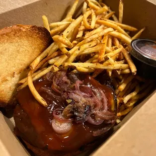 Crave burger with fries