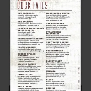 Current booze menu. This place has great prices on adult cocktails!!