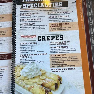 menu, crepes
